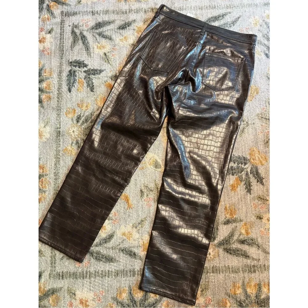 GAP High Rise Vegan Croc Leather Cheeky Straight Pants 32 14 Long Tall NWT